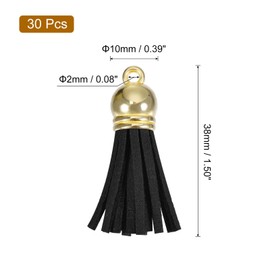 sourcing map 30Pcs 1.5 Inch Leather Tassels Keychain Charm with Gold Cap for Pendant Bracelet Jewelry Making DIY Craft Decoration, Black