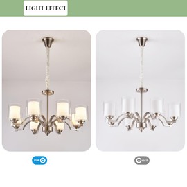 Contemporary Glass Chandelier, Brushed Nickel Pendant Light, Mid-Century Hanging Light for Dining Room Living Room, Adjustable Hanging Pendant Light