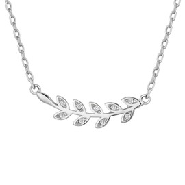 Philip Jones Silver Plated Leaf Necklace Created with Zircondia® Crystals