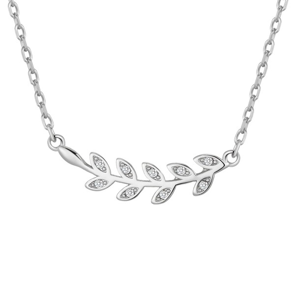 Philip Jones Silver Plated Leaf Necklace Created with Zircondia® Crystals