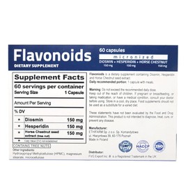 Flavonoids for 60 days Helps to Support Healthy Circulation, Veins, Capillaries, and Lymphatic Drainage- Micronized Diosmin 150mg + Hesperidin 150mg + Horse Chestnut150 mg- GMP Certificate, vegan