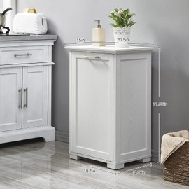 Smhxo Tilt Out Trash Cabinet, Wooden Kitchen Trash Can Cabinet with Deodorising Function, 10 Gallons Hidden Laundry Sorter Cabinet, White