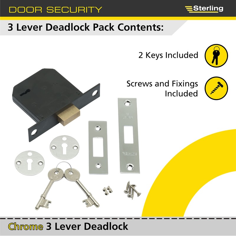 Sterling MLD330N MLD330 3-inch/76mm 3-Lever Deadlock-Nickel, Chrome, 3.0" 76mm