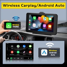 Portable Apple Carplay Screen Wireless Apple Car Play Android Auto, 7 Inch Touchscreen Wireless Carplay Screen for Car Support Apple Airplay Voice Control FM Bluetooth AUX
