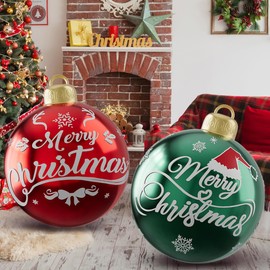 2Pcs 24 Inch Inflatable Christmas Ball Giant PVC Xmas Inflatable Decorated Ball, Outdoor Inflatables Ornaments Christmas Hangable Blow up Ball for Christmas Yard Porch Lawn Tree(Graphic Style, 2Pcs)