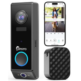 CAMSTRO Doorbell Camera Wireless, 2K Dual Lens Video Doorbell with Chime, Outdoor Security Cemera with AI Smart Human Detection, 2-Way Audio,Voice Changer, Night Vision, Compatible with Alexa