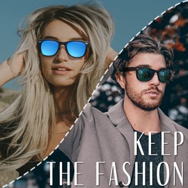 Joopin Square Folding Sunglasses Polarized UV Protection Fold Up Sun Glasses Designer Foldable Shades for Women Men Sunnies (Black Mirrored Blue)