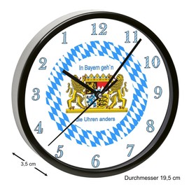 CreaDesign, Wanduhr Kinder personalisiert mit Name, Motiv Bayern, Rahmen Wanduhr schwarz, Ø 19,5 cm