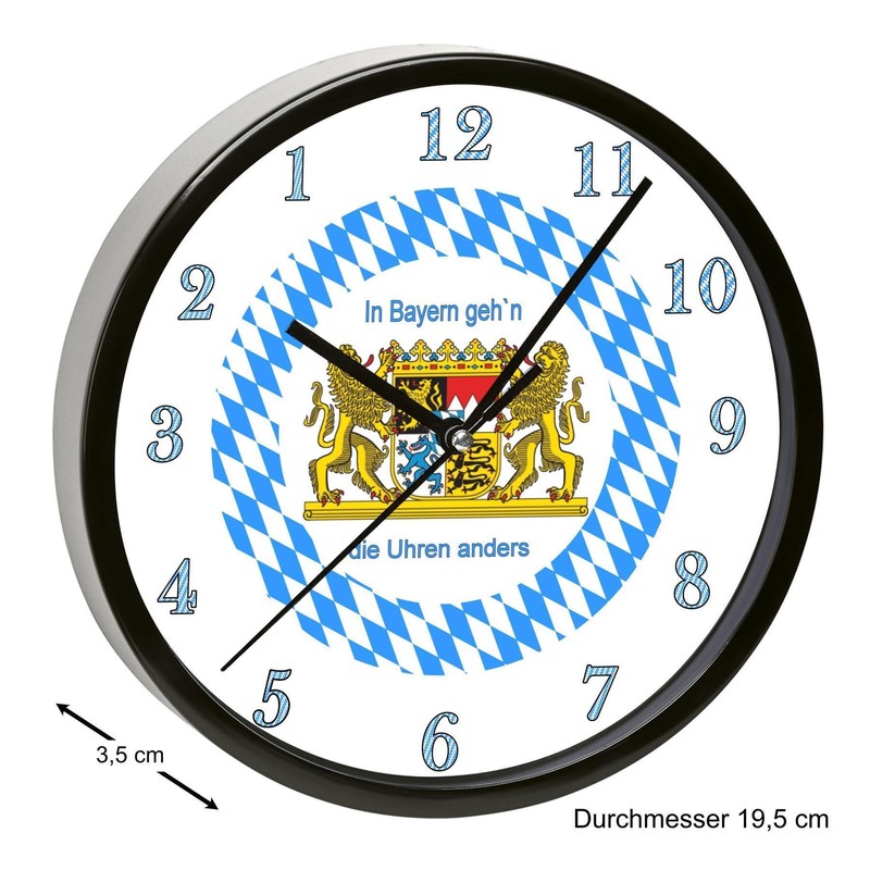 CreaDesign, Wanduhr Kinder personalisiert mit Name, Motiv Bayern, Rahmen Wanduhr