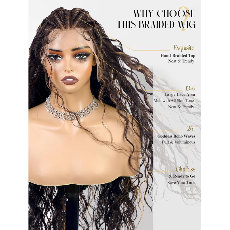 quickwig Braided Curly Wig for Black Women 13x6 Handmade Cornrow