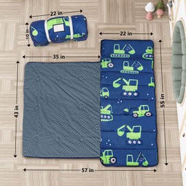 PRIMLECT Nap Mat- Toddler Nap Mat with Pillow & Fleece Blanket- 55''*35''*2'' Nap Mat for Toddlers- Nap Mats for Preschool, Daycare(
