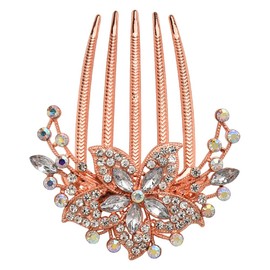 Flower Hair Comb Clips for Women Girls Bun Hair Clip Pin for Women Girls Hair Side Combs with 5 Teeth Combs for Women Glitter White Rhinestones Hair Styling Accessories for Party Wedding