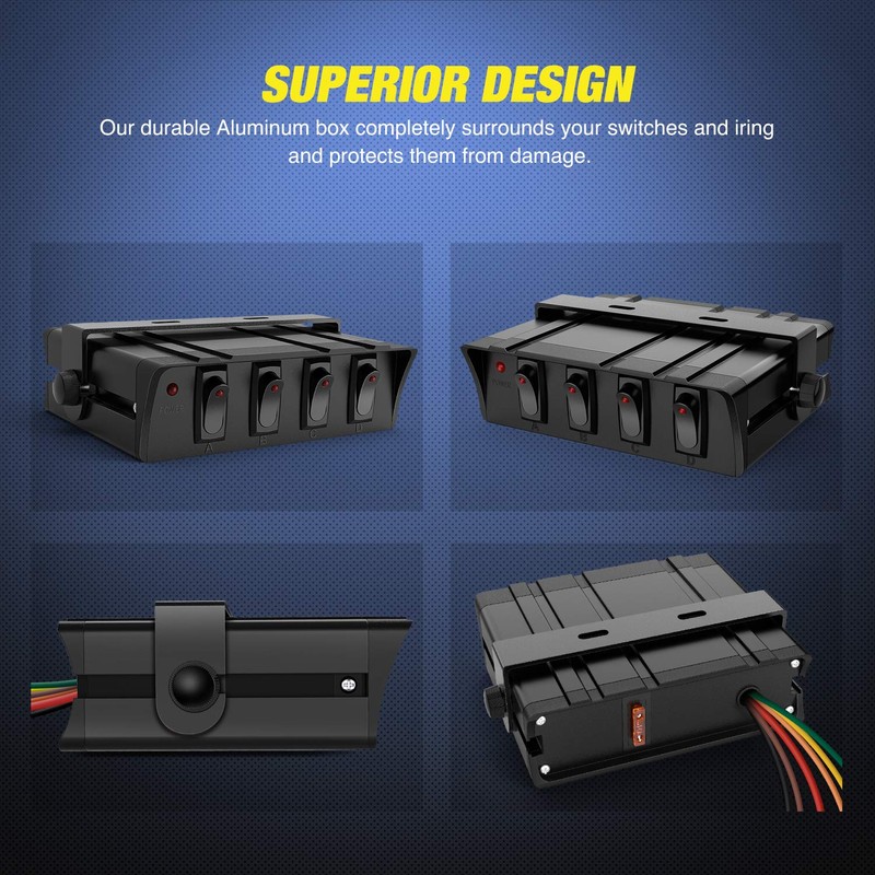 Nilight 4 Gang Rocker Switch Box SPST Toggle Panel 12V