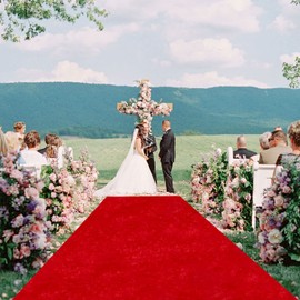 FUHSY Red Carpet Runner for Party Wedding Aisle Runner 4FT by 25FT Outdoor Wedding Aisle Floor Runner for Prom Velvet Red Runner Rug Aisle Runner Wedding Accessories Carpet Runway for Church Hallway