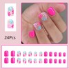 ASABITE 24 Pcs Pink Square Press on Nails Short Fake