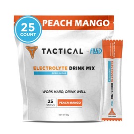 Fluid Tactical - 25 unidades de electrolitos en polvo sin azúcar  Melocotón y mango  Bebida lista para beber para viajes  Rehidratación extrema       