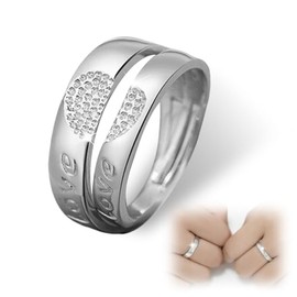 Love Heart Couple Ring, Adjustable Ring with Cubic Zirconia, Open Ring, Heart Ring Set, Rings for Couples, Friendship Rings, Engagement Rings, Wedding Rings, for Birthday, Valentine's Day,