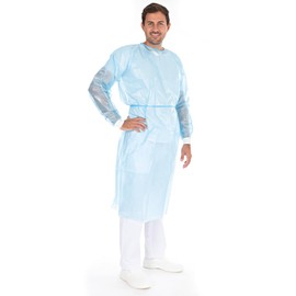 FRANZ MENSCH Hygostar Protective Gown Protect, PP, PE Partially Laminated, Blue, M, L: 115 cm, Circumference: 140 cm, PP Protective Gown, Disposable Protective Gown, Pack of 50