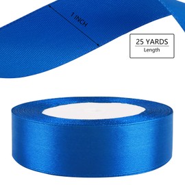 25 Yard Royal Blue Wired Satin Ribbon Roll, 1 Inch Fabric Ribbon for Craft Bows Rose Bouquet, Holiday Gift Wrapping, Party Decoration