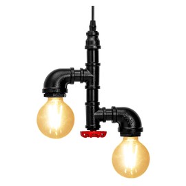 Kawell Vintage Pendant Light Fixtures Industrial Retro Ceiling Chandelier Creative Water Pipe Hanging Light Fixtures Art Deco Iron E26 60W Max for Bedroom Cafe Bar Restaurant Kitchen, Black Color