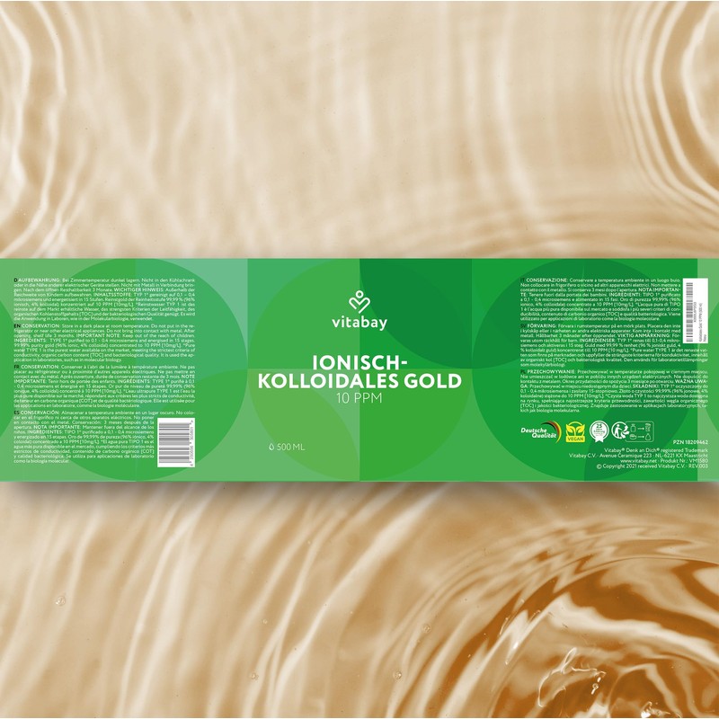Colloidal Gold 10 PPM – Highly Concentrated (Reinheit 99,99%), ,