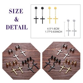 feilok 3 pairs Cross Huggie Dangly Stainless Steel Huggie Hoops Ear Drop Stud Earrings for Men Women