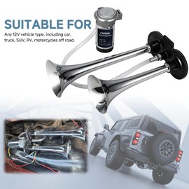 FARBIN Car Horn 12V 150db Super Loud Air Horn, Chrome Zinc Dual Trumpet Air Horns, Truck Horn with Compressor and Wire Harness, for Any 12V Vehicles