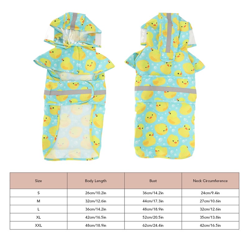 Pet Rain Jacket Duckling Pattern Waterproof Reflective Adjustable 4 Legs