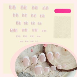 48Pcs Press on Nails Short Square & Press on Toenails Set, White French Tip Fake Nails Full Cover Glue on Nails Nude Press on Toe Nails Glossy Stick on Toe Nails Acrylic Nails Kit for Women Manicure