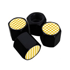 Metal Tire Valve Stem Caps 4 Pack,Car Wheel Stem Caps, Aluminum Universal Air Valve Covers for Cars, Trucks, SUVs, Bikes, Motorcycles, Bicycles(Yellow Checkered)