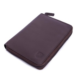 ALLEN & MATE Passport Holder Travel Wallet, Leather Travel Folio RFID Blocking Travel Document Organiser for Women Men (Brown with Zip)