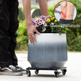 Goooxim Heavy Duty Plant Caddy with Wheels 12Inch - 200lb Weight Capacity - Steel Rolling Plant Stand for Indoor and Outdoor Use - Lockable Wheels - Black