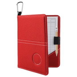AHRLIC Leather Golf Scorecard Holder Set, Waterproof Golf Card Holder with Pencil and 2 Scorecards, Portable Foldable Design, Ideal Golf Scorecard Pocket Notebook for Men & Women, Red