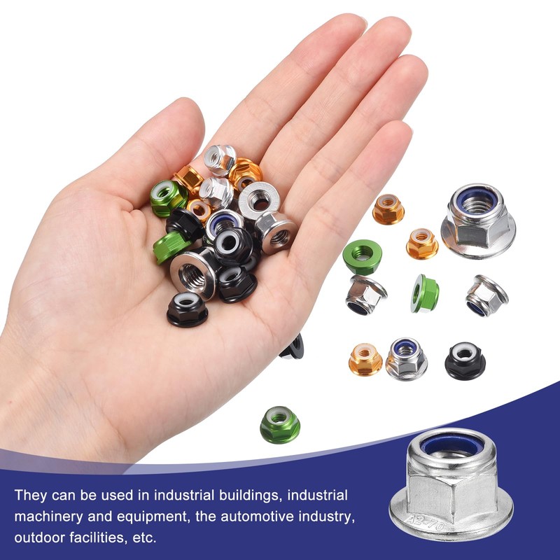sourcing map M12x1.75mm Flange Nylon Insert Lock Nuts, 5Pcs 304