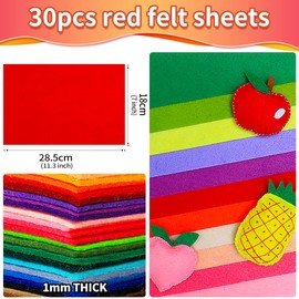 IOOLEEM Red Felt Sheets, 30pcs 7"x11.3"（Close to A4 Size - 18x28.5 cm Pre-Cut Felt Sheet for Crafts, Craft Felt Fabric Sheets, Sewing Felt Rectangle for Patchwork.