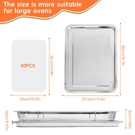 Air Fryer Basket for Oven | LOSHINE 15.6x11.6'' | Non-Stick Stainless Steel Tray with 30PCS Parchment Papers | Large Oven Pan for Baking, Grilling & Healthy Cooking (Silver)