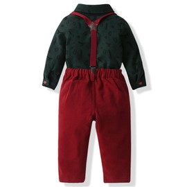 Yoolhamy Baby Junge Weihnachten Outfit Anzug Kleinkinder Xmas 3PCS Fliege Hemd und Hosenträger Hose Gentleman Set