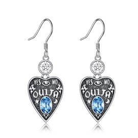 Ouija Board Earrings with Crystal 925 Sterling Silver Ouija Pentagram Dangle Drop Earrings Witch Wicca Jewellery Gothic Spiritual Gifts for Women Girls Ladies, Sterling Silver