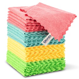 Okaei Microfibre Cloths Pack of 24, Cleaning Cloths, All-purpose Cloths, Lint-Free, Streak-Free, Edgeless Thanks to Ultrasonic Cut, Soft, Very Absorbent, for Home, Bathroom, Car, Kitchen, 30 x 30 cm,