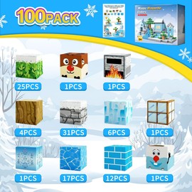 Magnetic Building Blocks Snow Castle 100 Pieces, for Gilrs and Boys Ages 3 for Birthdays and Holidays