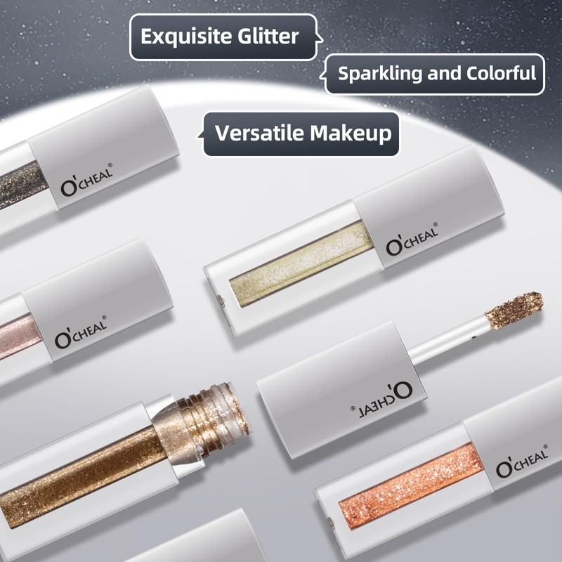 O'CHEAL Shiny Liquid Metallic Eyeshadow, Quick Drying, Long-Lasting Pigmented Coverage