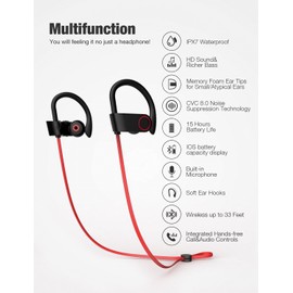 Otium Bluetooth Headphone Wireless Headphone IPX7 Waterproof Headphones 15 Hour Playtime Wireless Earbuds with Mic Stereo Sweatproof in-Ear Headphones Gym Running Workout Sound Isolation Headset