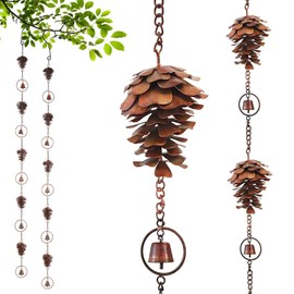 JHCBKFF 3.5 Feet Pinecone Shaped Rain Chain Metal Rain Chain Gutter Rain Chain Downpipe Outdoor Rain Catcher Decorate Pine Cones and Bells Rain Chain for Indoor Outdoor Decoration