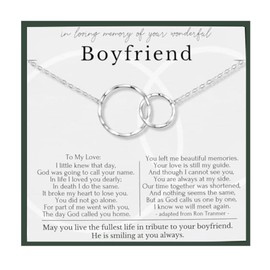 HOPE LOVE SHINE Sympathy Gift for Loss of Boyfriend - Remembrance, Bereavement, Memorial Necklace, Jewelry 16+2", Sterling Silver, 2 Interlocking Rings
