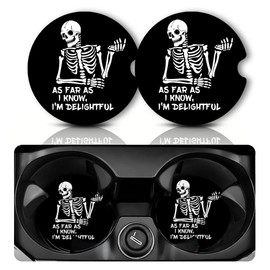 Car Coasters for Cup Holders，Car Cup Holder Coasters, 2 Pack Cup Holder Coasters for Car, Anti Slip Rubber Car Cup Mat with A Finger Notch, Cute Car Interior Accessories for Women2.75 Skull Skeleton