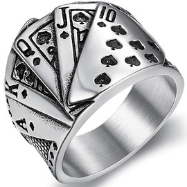 Jude Jewelers Retro Vintage Stainless Steel Poker Games Royal Sraight Flush Casino Cocktail Party Biker Ring (Silver, 9)
