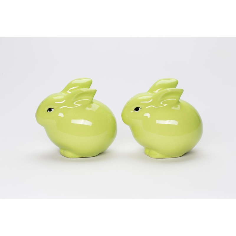 Fine Ceramic Green Bunny Rabbit Salt & Pepper Shakers Set,