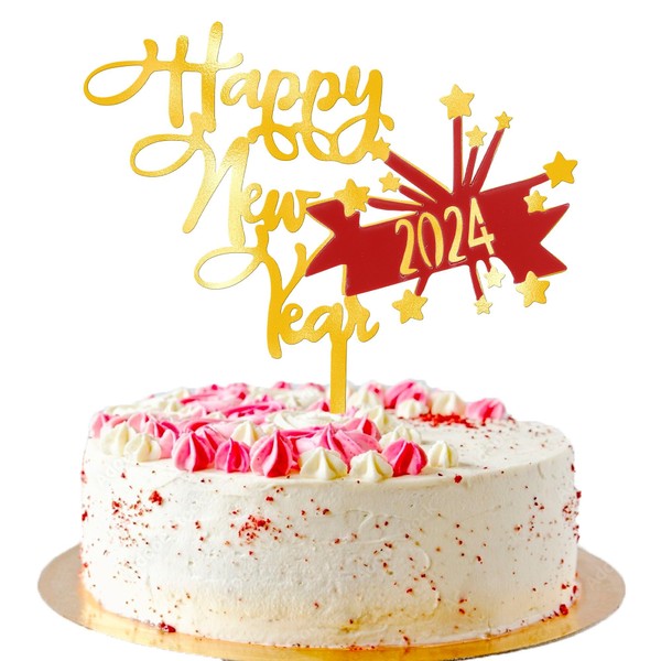 ZHUOWEISM 1 decoración de pastel de Navidad 2024 de acrílico Hello 2024 Cheers 2024 para bienvenida 2024 con temática de feliz año nuevo, suministros de decoración de pasteles para fiestas