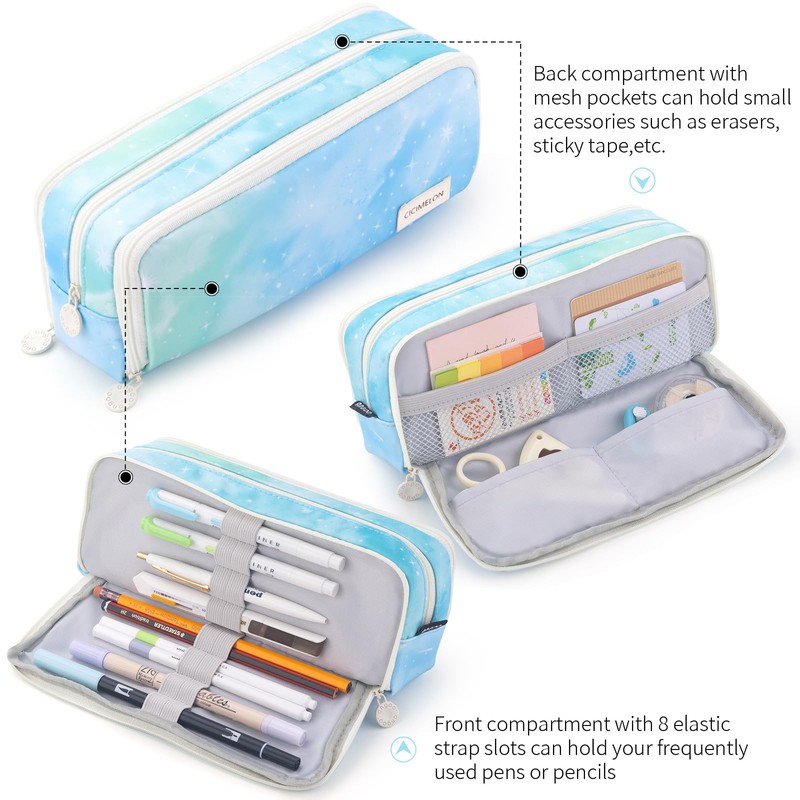 CICIMELON Large Capacity Pencil Case 3 Compartment Pouch Pen Bag