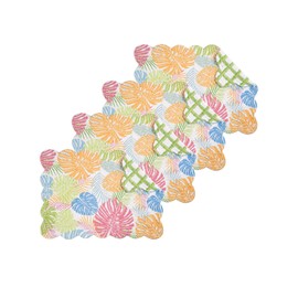 C&F Home Palm Beach Rectangle Placemat Set of 4 Summer Monstera Colorful Cotton Quilted Coastal Beach Reversible Machine Washable Table Top Table Linens 13" X 19" Rectangular Placemat Set of 4 Green